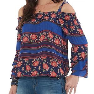 Democracy Triple Tier Smocked Flounce Floral Top